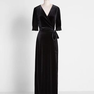 Black velvet wrap maxi dress ModCloth